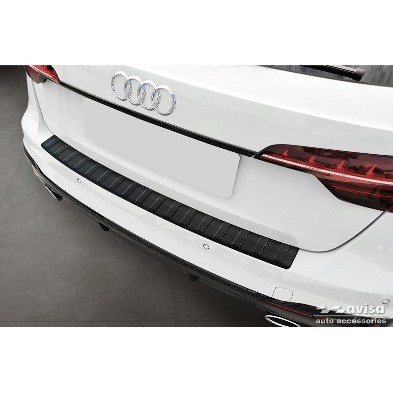 Avisa, protection de pare-chocs arrière, acier inoxydable noir mat, Fits pour Audi A4 Avant S-Line 2015-2019 & Facelift 2019-, « Ribs »