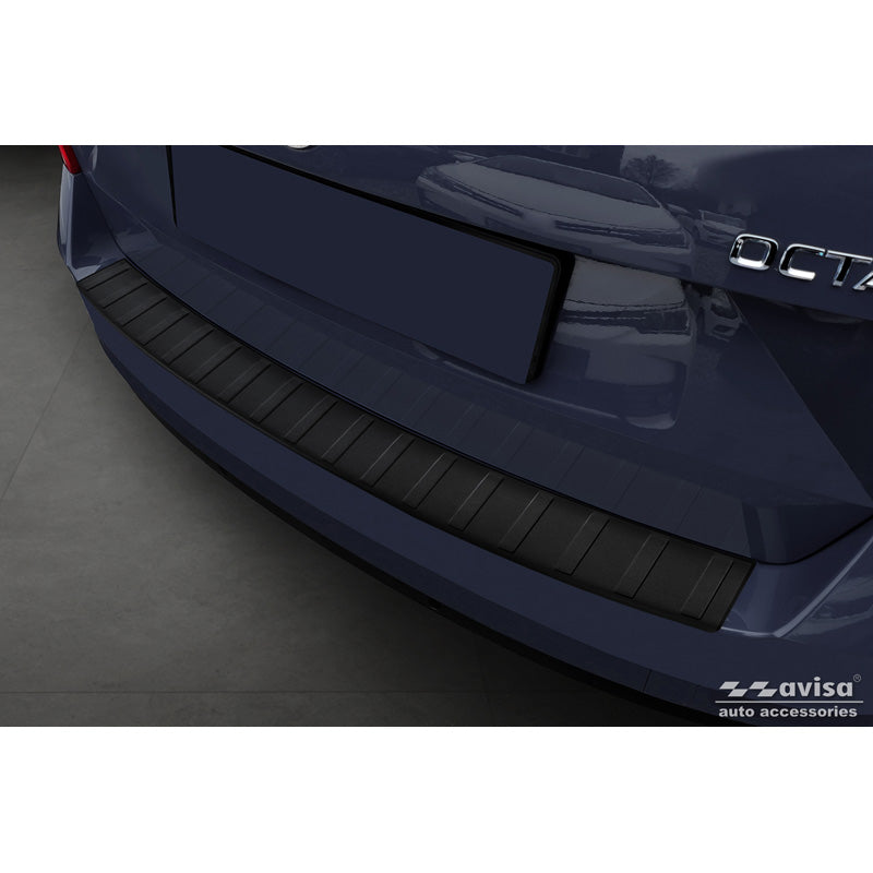 Avisa, protection de pare-chocs arrière, acier inoxydable, noir mat, Fits pour Skoda Octavia III Combi (5E5) Facelift 2017-2020, « Ribs »
