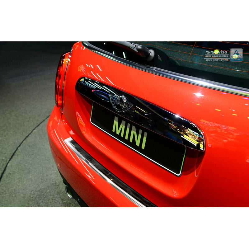 Avisa, protection de pare-chocs arrière, DeLuxe, acier inoxydable, compatible avec Mini One/Cooper F56 3 portes 3/2014- Chrome/Black Carbon