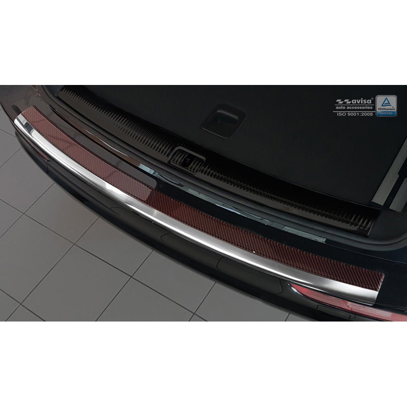 Avisa, Rear bumper protector, DeLuxe, Stainless steel, fits Audi Q5 2008-2016 Chrome/Red-Black Carbon
