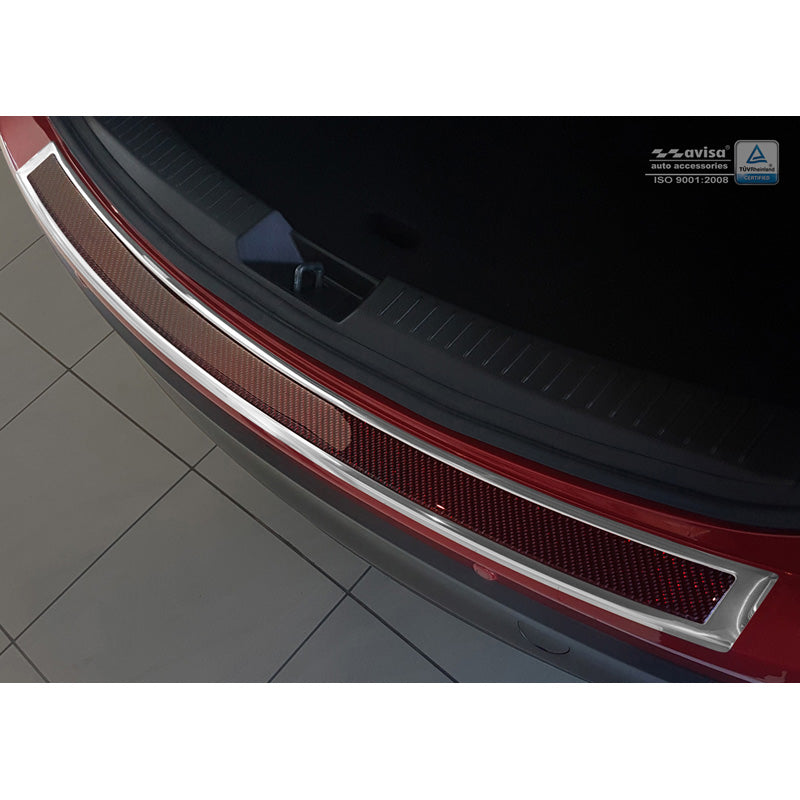 Avisa, Achterbumperbeschermer, DeLuxe, roestvrij staal, past op Mazda CX-5 2014- Chroom/Rood-Zwart Carbon