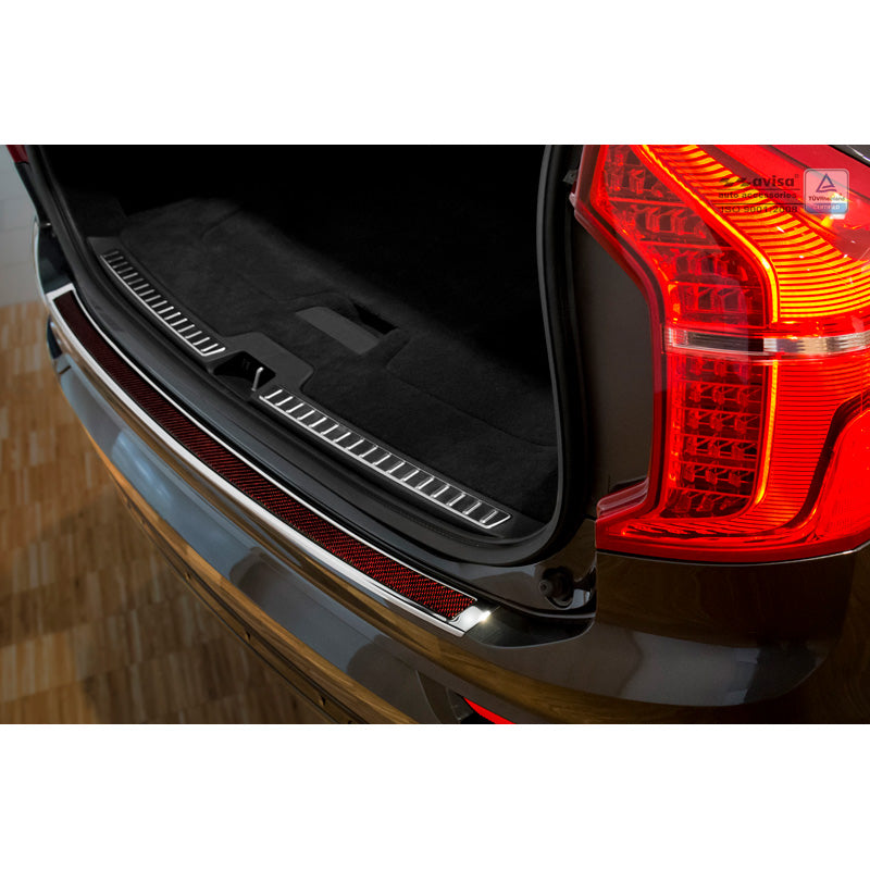 Avisa, protection de pare-chocs arrière, DeLuxe, acier inoxydable, convient à Volvo XC90 2015- Chrome/Rouge-Noir Carbon