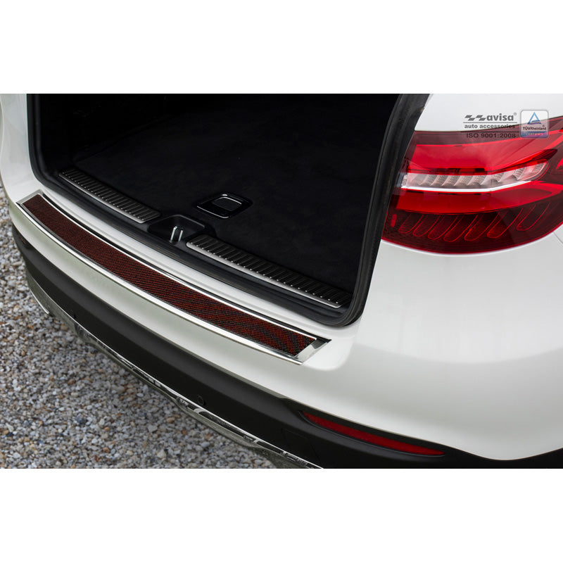 Avisa, Achterbumperbeschermer, DeLuxe, roestvrij staal, past op Mercedes GLC 2015-2019 & FL 2019- Chroom/Rood-Zwart Carbon