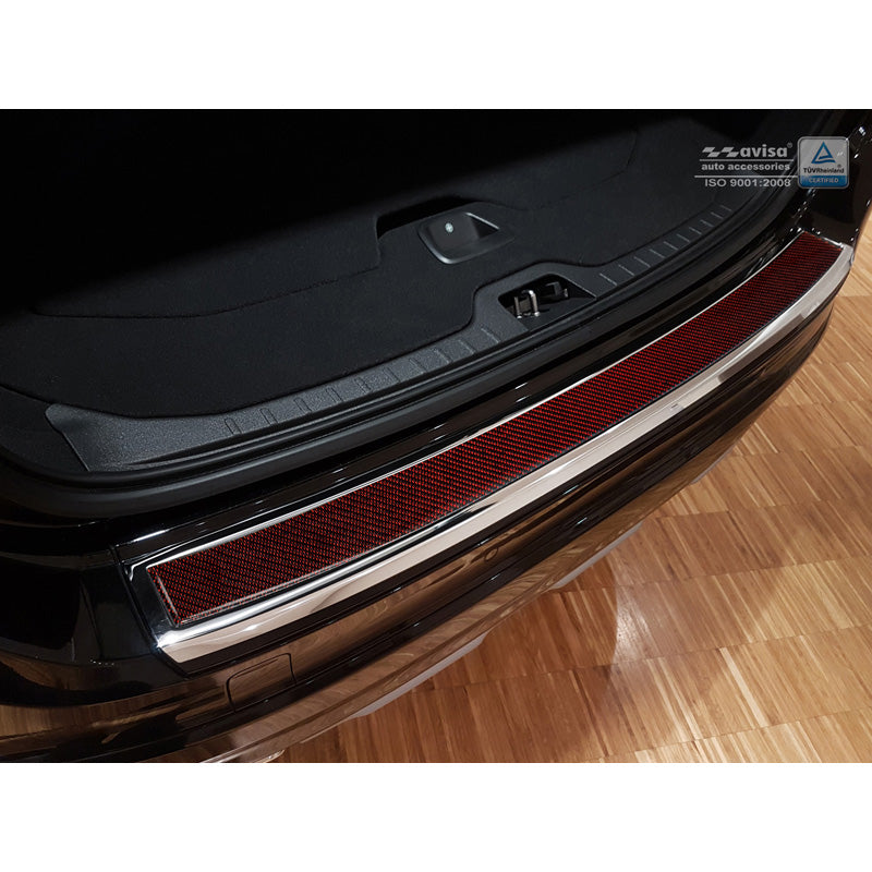 Avisa, Rear bumper protector, DeLuxe, Stainless steel, fits Volvo XC60 2013-2016 Chrome/Red-Black Carbon