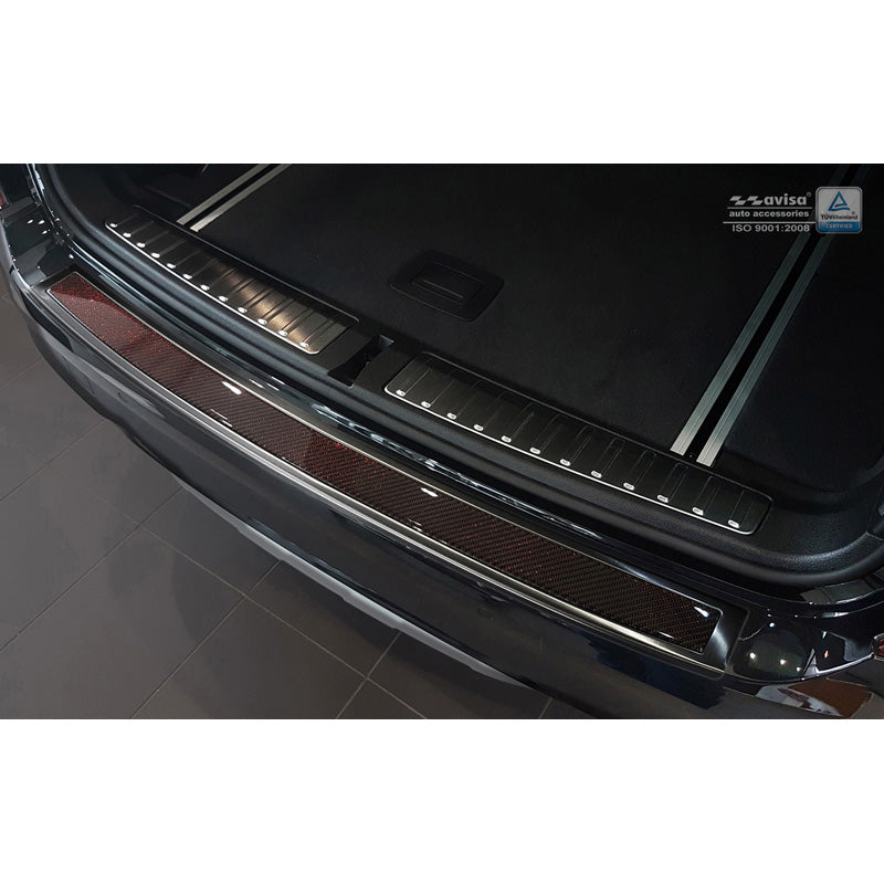 Avisa, Rear Bumper Protector, DeLuxe, Stainless Steel, fits BMW X3 F25 2014-2017 Black Mirror/Red-Black Carbon