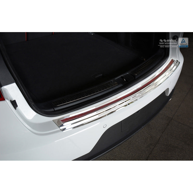 Avisa, Rear bumper protector, DeLuxe, Stainless steel, fits Porsche Macan 2014- Chrome/Red-Black Carbon