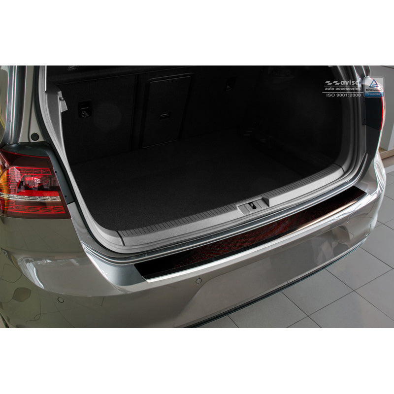 Avisa, Rear Bumper Protector, DeLuxe, Stainless Steel, fits Volkswagen Golf VII HB 3/5-door 2012-2019 Chrome/Red-Black Carbon
