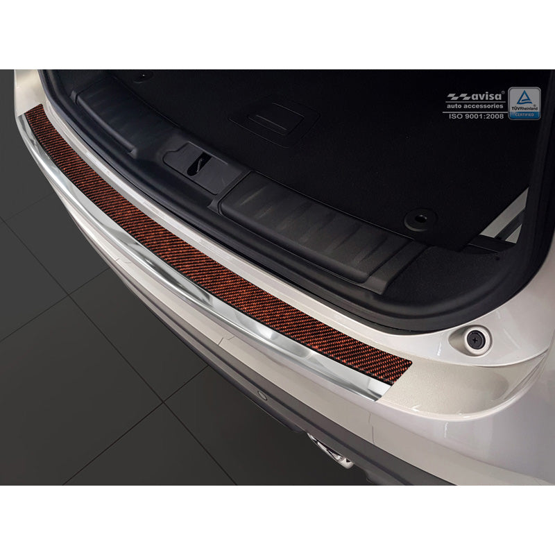 Avisa, Protection de pare-chocs arrière, DeLuxe, acier inoxydable, compatible avec Jaguar F-Pace 2016-2020 & FL 2020- Chrome/Carbone rouge-noir