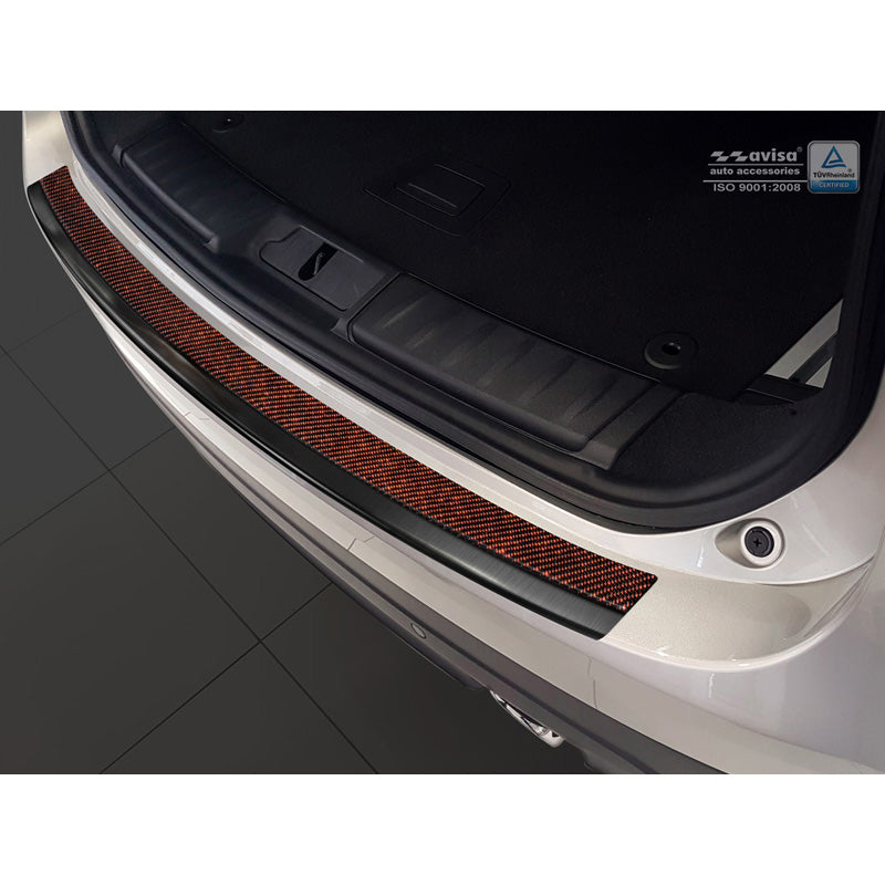 Avisa, Protection de pare-chocs arrière, DeLuxe, acier inoxydable, compatible avec Jaguar F-Pace 2016-2020 & FL 2020- Noir/Carbone rouge-noir