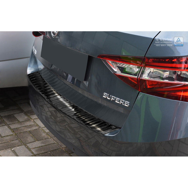 Avisa, Rear bumper protector, Black, Stainless steel, fits Skoda Superb III Combi 2015-2019 & Facelift 2019-2024 incl. Scout 'Ribs'