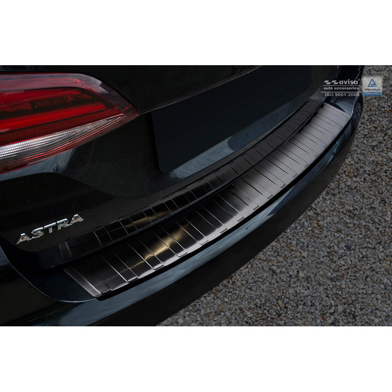 Avisa, Achterbumperbeschermer, Zwart, Roestvrij staal, past op Opel Astra K Sportstourer 2016-2022 'Ribs'