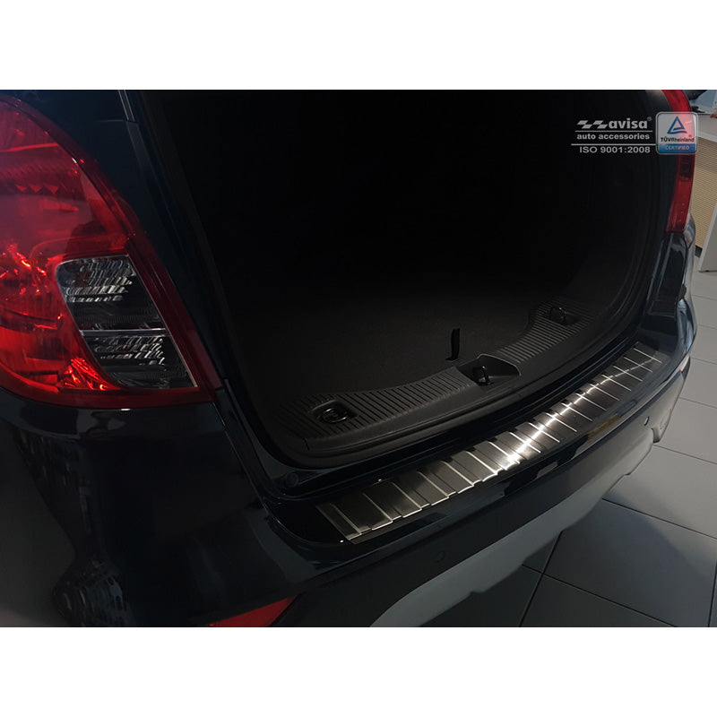 Avisa, Rear bumper protector, Black, Stainless steel, fits Opel Mokka X 2016- 'Ribs'