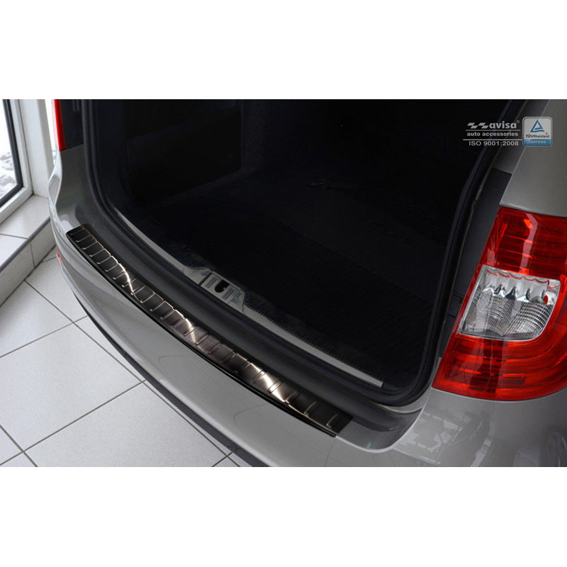 Avisa, Rear Bumper Protector, Black, Stainless Steel, Fits Skoda Superb Estate 2013-2015 'Ribs'