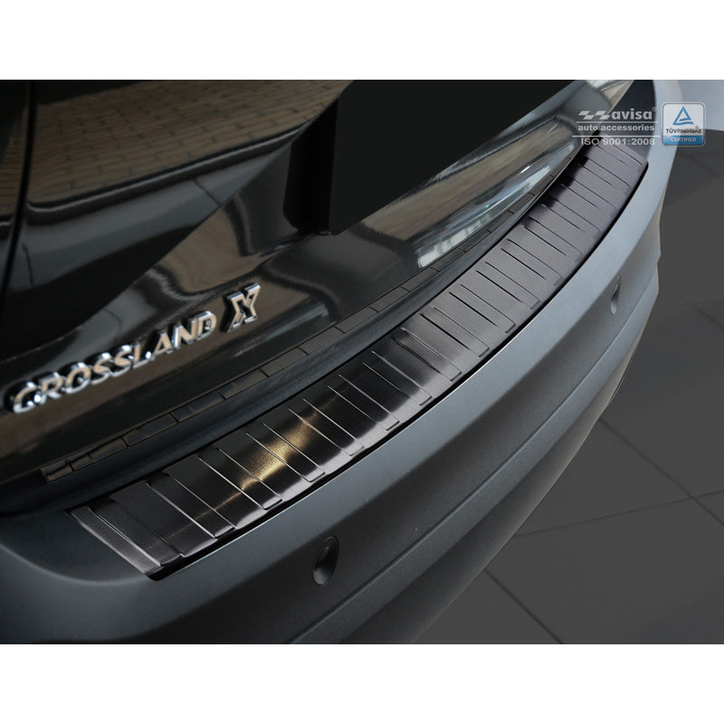 Avisa, Rear bumper protector, Black, Stainless steel, fits Opel Crossland 2017-2020 & FL 2020- 'Ribs'