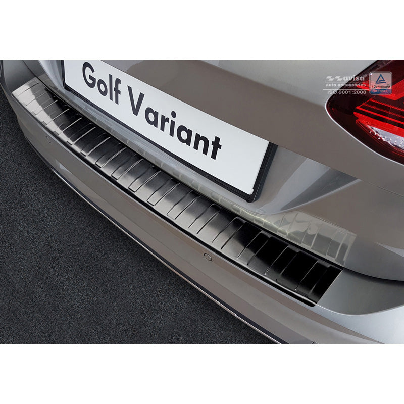 Avisa, protection de pare-chocs arrière, noir, acier inoxydable, compatible avec Volkswagen Golf VII Variant Facelift incl. R-Line & Alltrack 2017-2020 « Nervures »