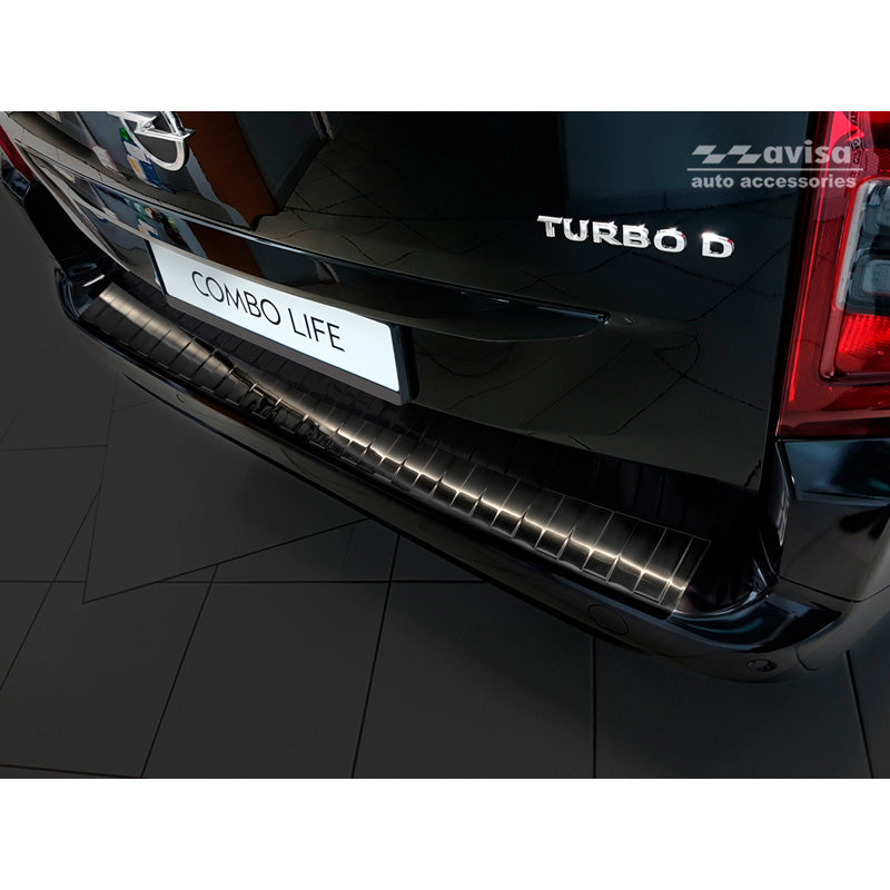 Avisa, achterbumperbeschermer, zwart, roestvrij staal, passend voor Citroën Berlingo (Multispace) & Peugeot Partner 2008-2015 & 2015-2018 & 2018- & Peugeot Rifter 2018- & Opel Combo E 2018- & Toyota Proace City/Verso 2019- & Fiat Doblo 2022-