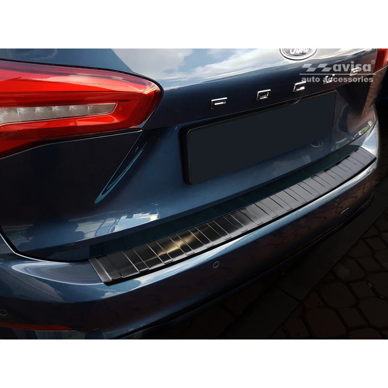 Avisa, Rear Bumper Protector, Black, Stainless Steel, Fits Ford Focus IV Estate 2018- 'Ribs'