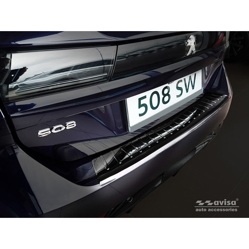 Avisa, Rear Bumper Protector, Black, Stainless Steel, Fits Peugeot 508 II SW 2019- 'Ribs'