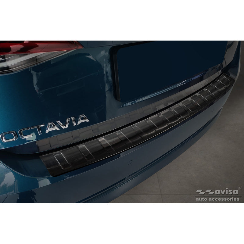 Avisa, Achterbumperbeschermer, Zwart, Roestvrij staal, past op Skoda Octavia IV Liftback 2020-2024 & FL 2024- 'Ribben'