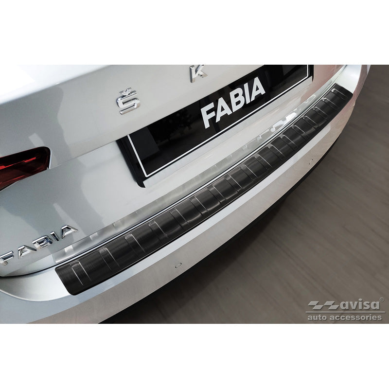 Avisa, protection de pare-chocs arrière, noire, acier inoxydable, convient à Skoda Fabia IV Hatchback 2021- 'nervures'