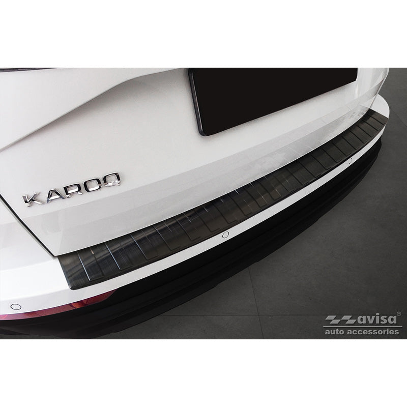 Avisa, Rear Bumper Protector, Black, Stainless Steel, Fits Skoda Karoq Facelift 2022- + Sportline Facelift 2022- 'Ribs'