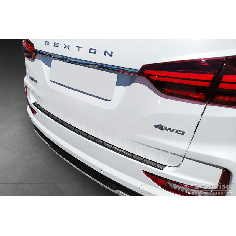 Avisa, achterbumperbeschermer, zwart, roestvrij staal, past op Ssangyong Rexton (YK) Facelift 2021- 'Ribs'