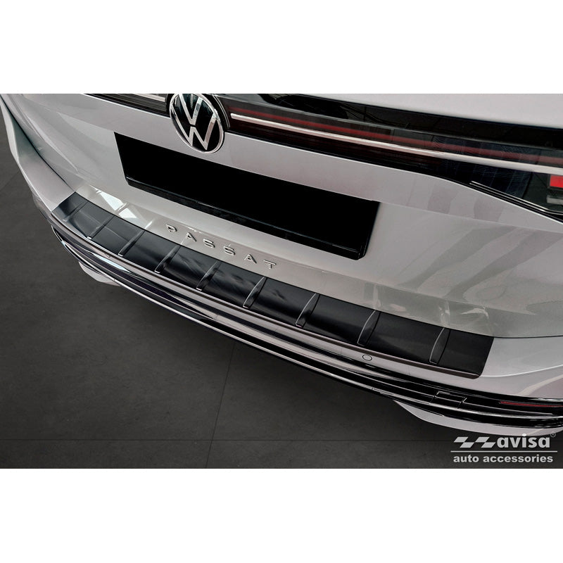 Avisa, protège-pare-chocs arrière, noir, acier inoxydable, compatible avec Volkswagen Passat Variant (CJ5) 2023- 'Ribs'