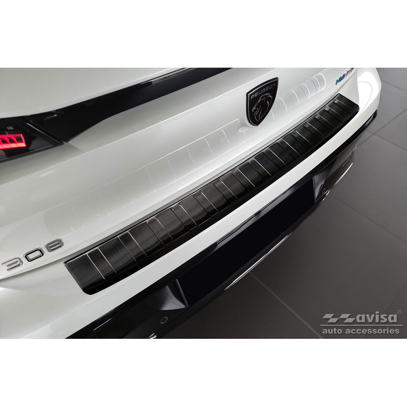 Avisa, Rear bumper protector, Black, Stainless steel, Fits Peugeot 308 III HB 2021- 'Ribs'