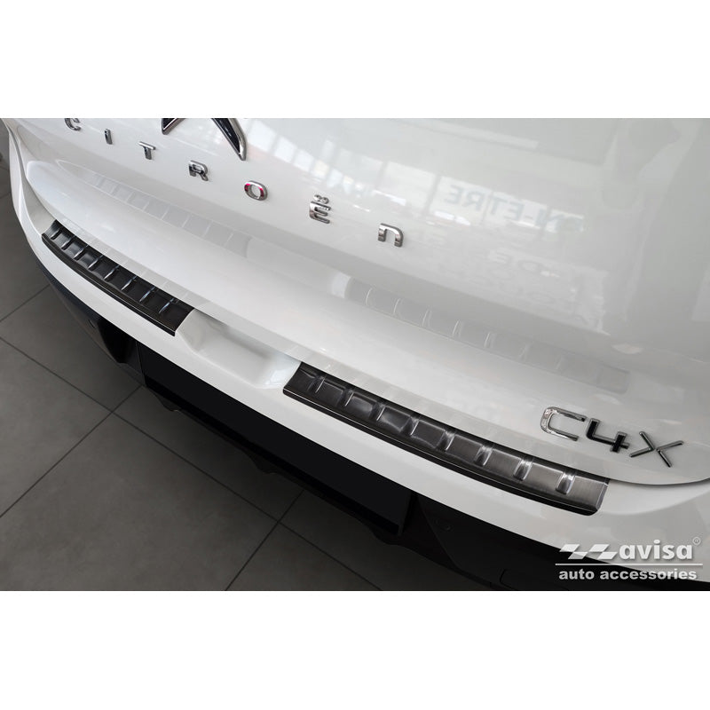 Avisa, protection de pare-chocs arrière, noir, acier inoxydable, compatible avec Citroën C4 X 2023- 'Nervures' (2 pièces)