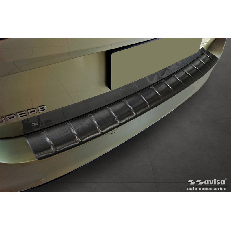 Avisa, Rear bumper protector, Black, Stainless steel, fits Skoda Superb IV Combi 2023- 'Ribs'