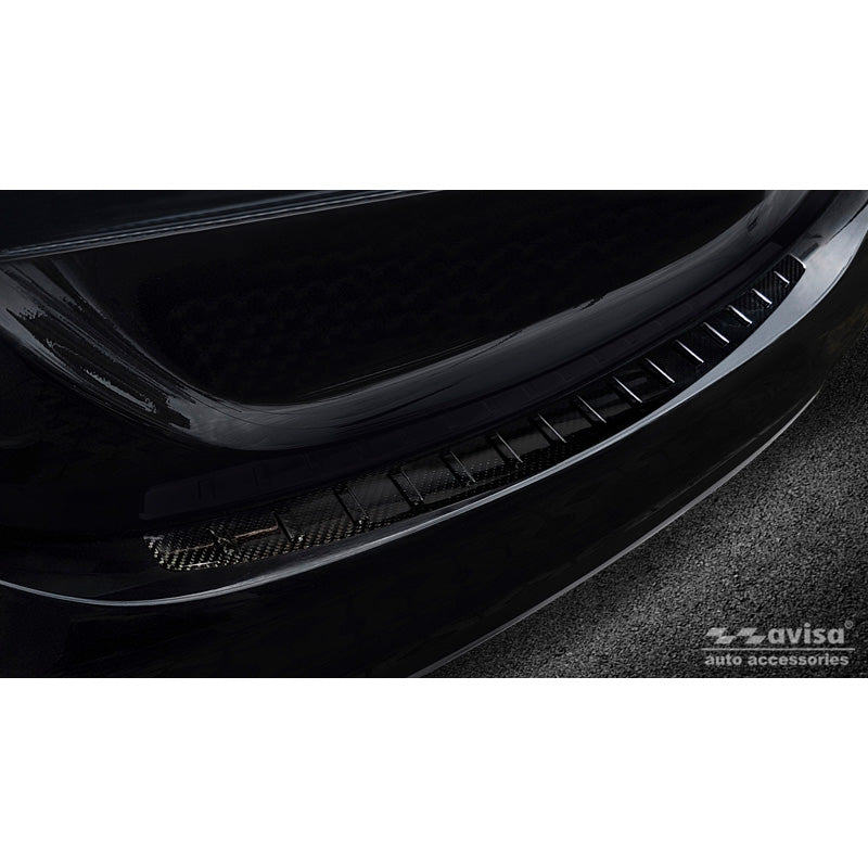 Avisa, Rear bumper protector, 3D genuine carbon, fits Mercedes C-Class W205 Sedan 2014-2019 & FL 2019-2021 'Ribs'