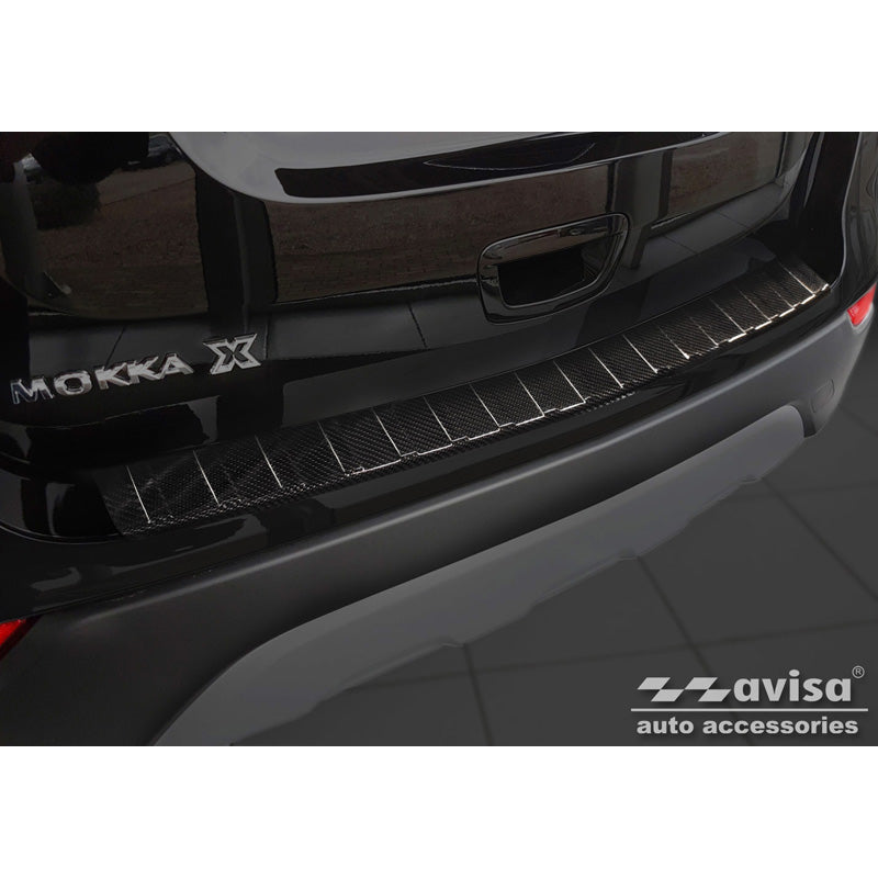Avisa, Rear bumper protector, 3D genuine carbon, fits Opel Mokka X Facelift 2016-2020 'Ribs'