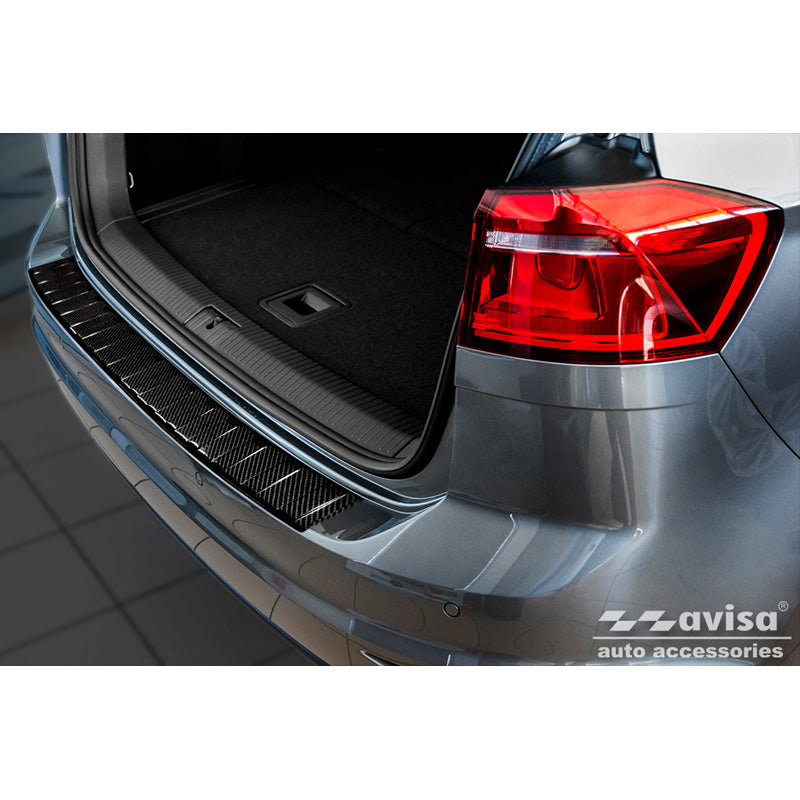 Avisa, protège-pare-chocs arrière, carbone véritable 3D, compatible avec Volkswagen Golf Sportsvan 2014-2017 & FL 2017- 'Ribs'