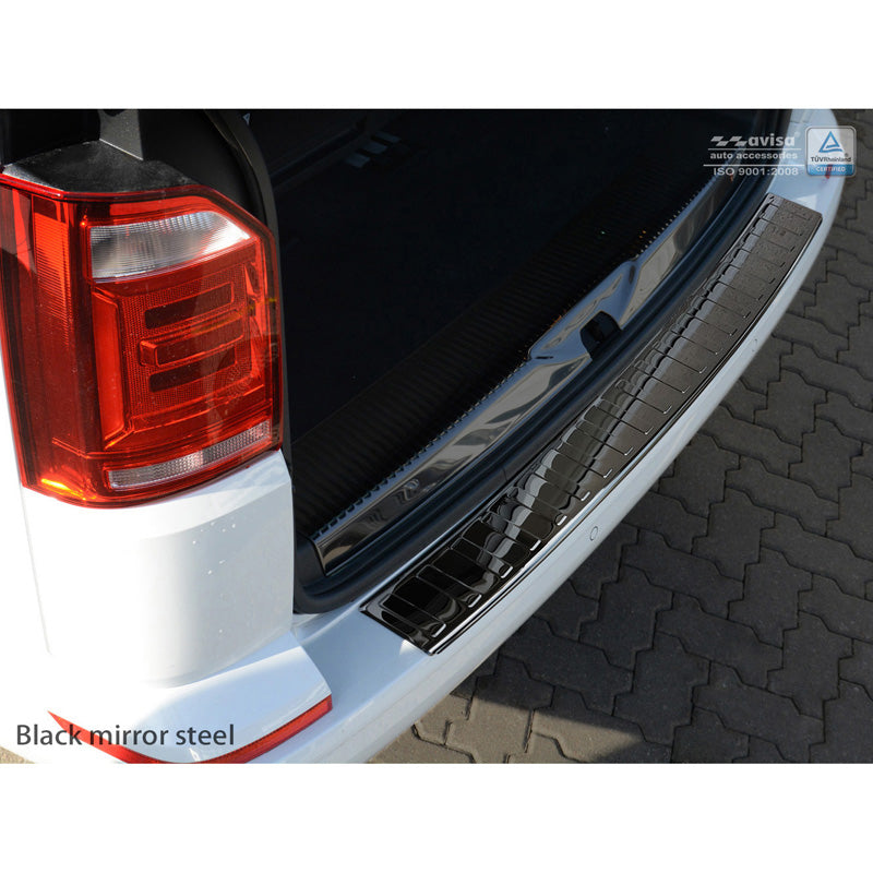 Avisa, Protection de pare-chocs arrière, Noir brillant, acier inoxydable, compatible avec Volkswagen Transporter T6 2015-2019 & FL 2019-2020 & T6.1 2020-2022 (with rear hatch) 'Ribs'