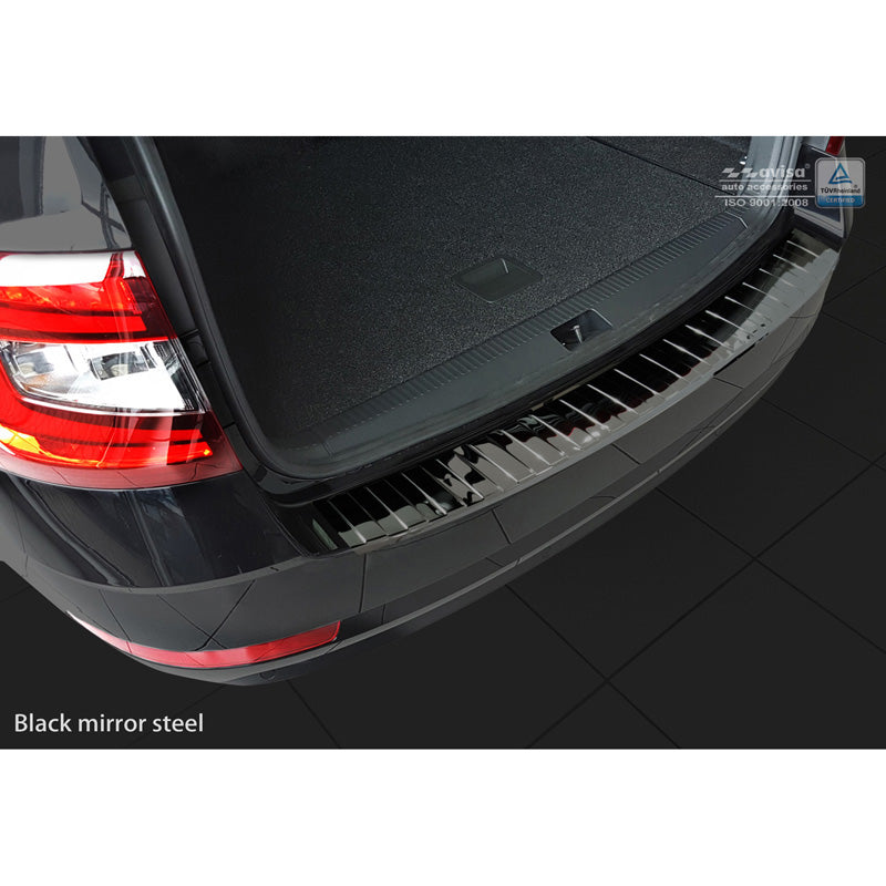Avisa, Achterbumperbescherming, Glanzend zwart, roestvrij staal, past op Skoda Octavia III Kombi Facelift 2017-2020 'Ribs'