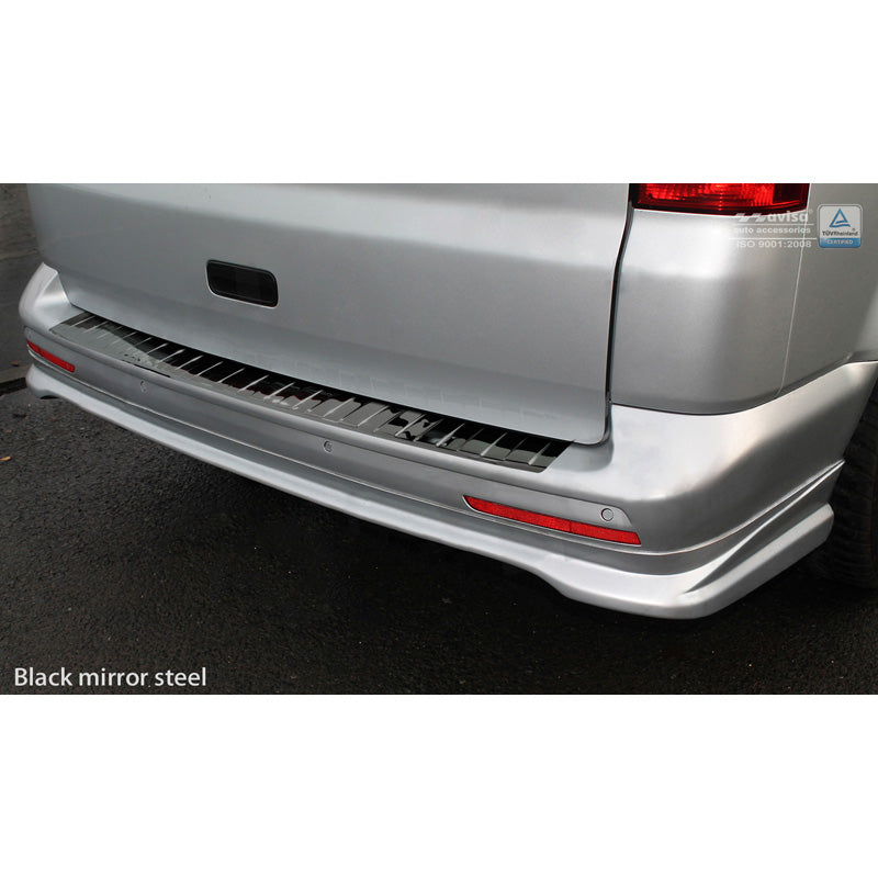 Avisa, Protection de pare-chocs arrière, Noir brillant, acier inoxydable, compatible avec VW Transporter T5 2003-2015 (all) & T6 2015- / FL 2019- (with rear døre) 'Ribs'