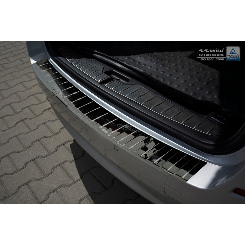 Avisa, Protection de pare-chocs arrière, Noir brillant, acier inoxydable, compatible avec BMW 5-Series F11 Touring 2010-2016 'Ribs'