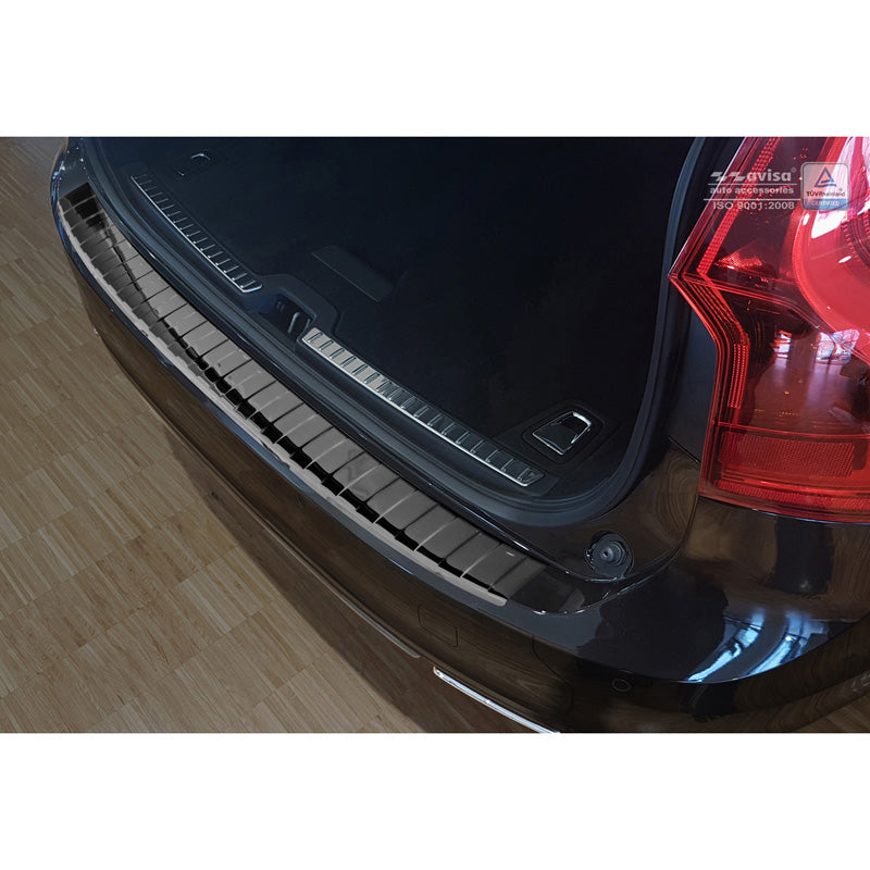 Avisa, Achterbumperbescherming, Glanzend zwart, roestvrij staal, past op Volvo V90 9/2016- 'Ribs'