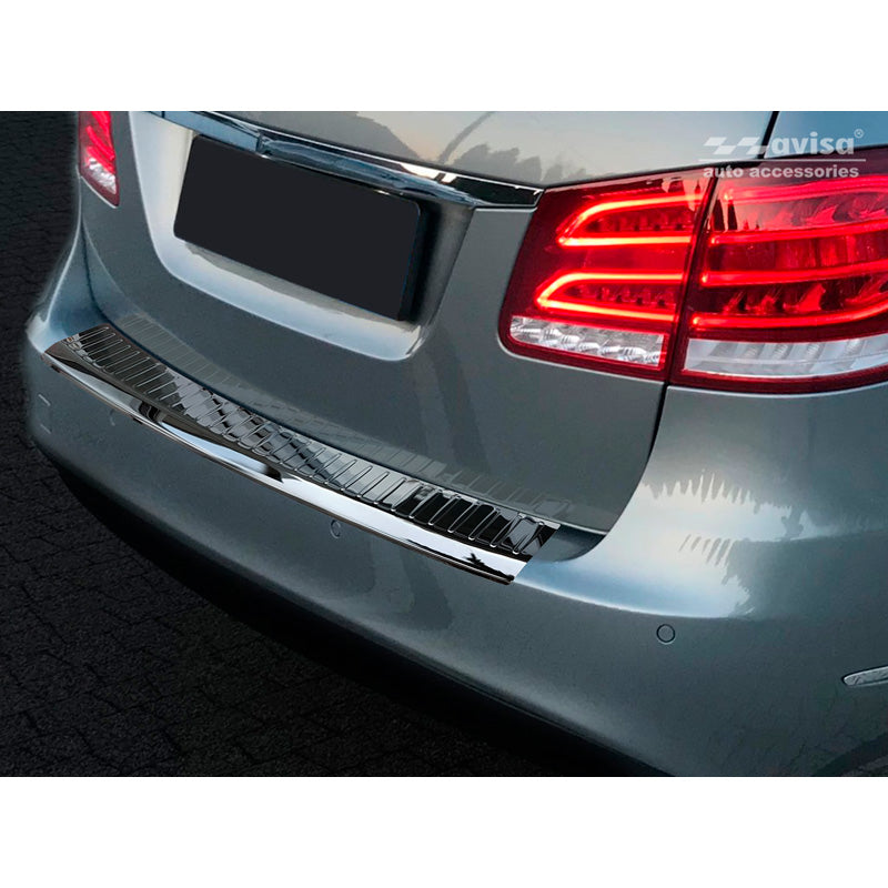 Avisa, Rear Bumper Protector, Glossy Black, Stainless Steel, Fits Mercedes E-Class W212 Estate 2013-2016 'Ribs'