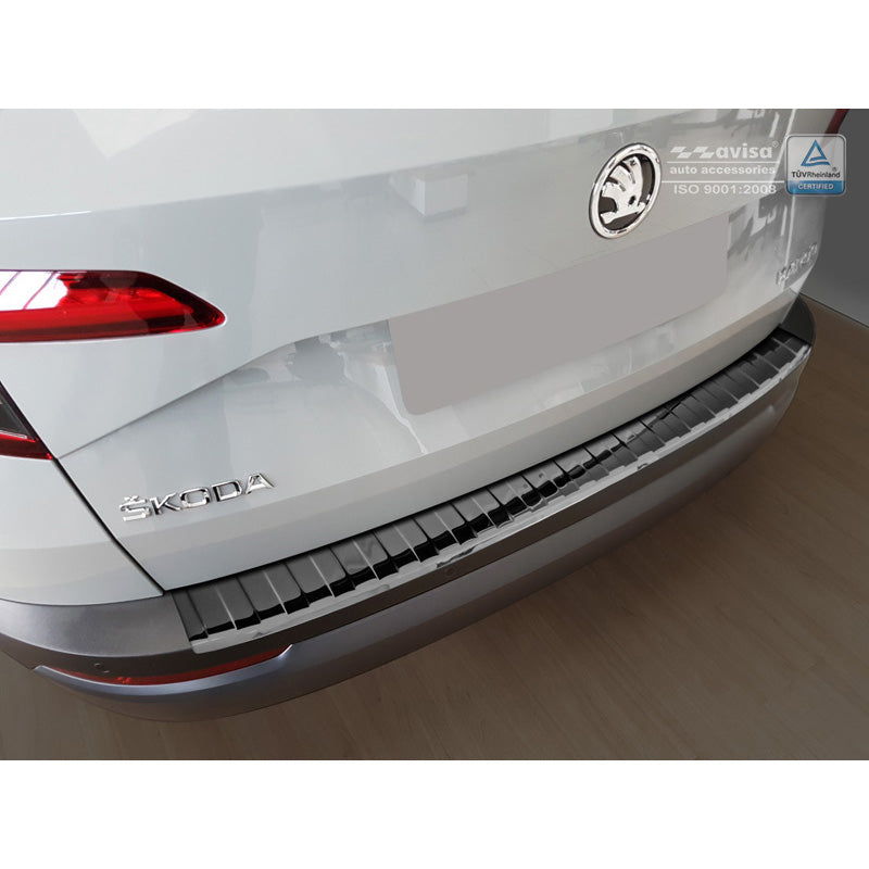 Avisa, Rear Bumper Protector, Glossy Black, Stainless Steel, Fits Skoda Karoq 2017-2022 'Ribs'