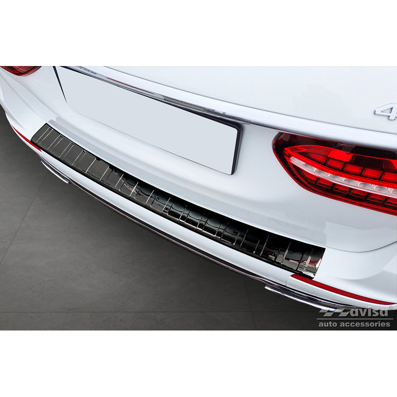 Avisa, Rear Bumper Protector, Glossy Black, Stainless Steel, Fits Mercedes E-Class Estate S213 2016- (incl. E53 AMG) 'Ribs'