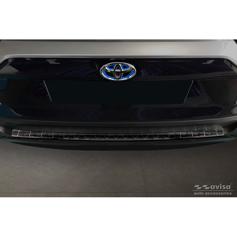 Avisa, Achterbumperbeschermer, Glanzend zwart, roestvrij staal, past op Toyota RAV4 V 2018- & Suzuki Across 2020- 'Ribs'