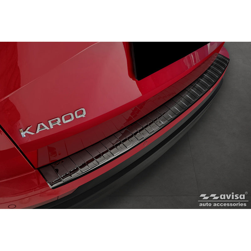 Avisa, Rear Bumper Protector, Glossy Black, Stainless Steel, Fits Skoda Karoq Facelift incl. Sportline 2022- 'Ribs'