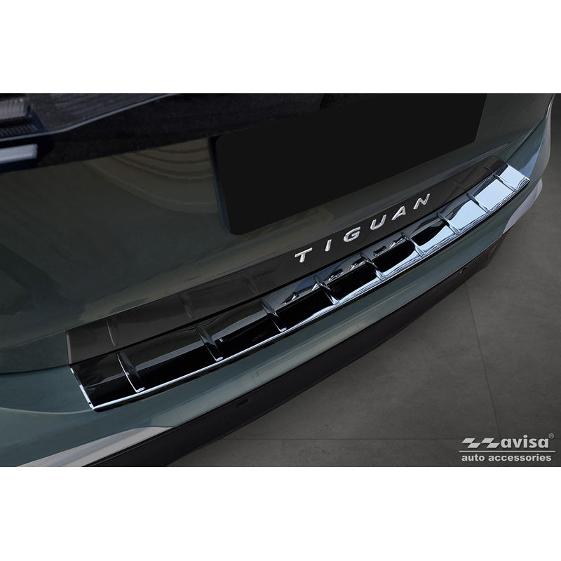 Avisa, Rear Bumper Protector, Glossy Black, Stainless Steel, Fits Volkswagen Tiguan (CT1) 2024- 'Ribs'