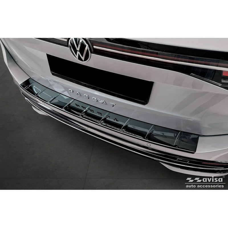 Avisa, protection de pare-chocs arrière, noir brillant, acier inoxydable, compatible avec Volkswagen Passat Variant (CJ5) 2023- 'Ribs'