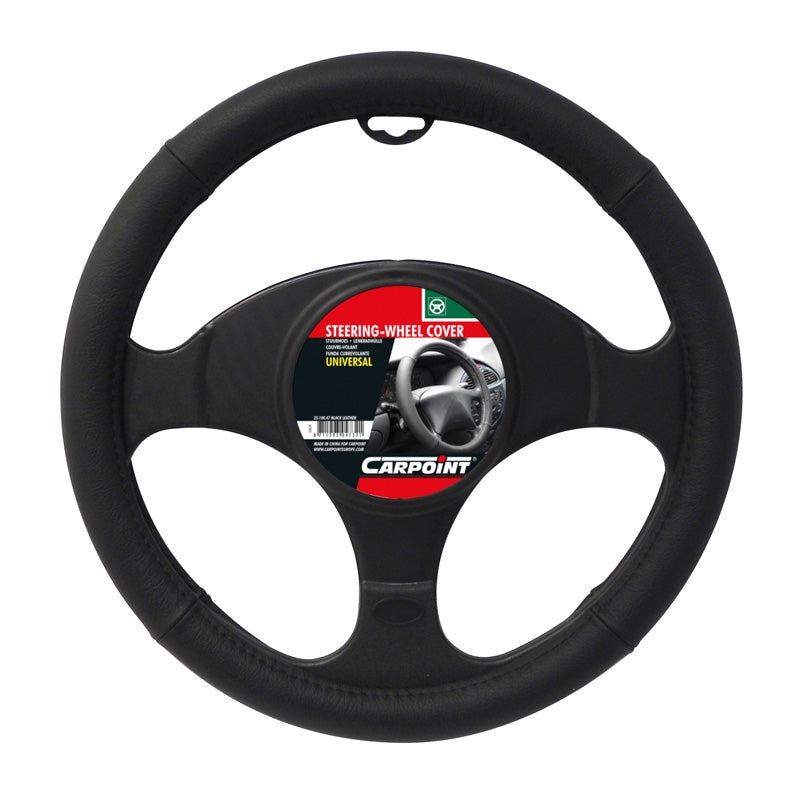 Carpoint, Leather Steering Wheel Cover - Universal - Black - 37-39cm