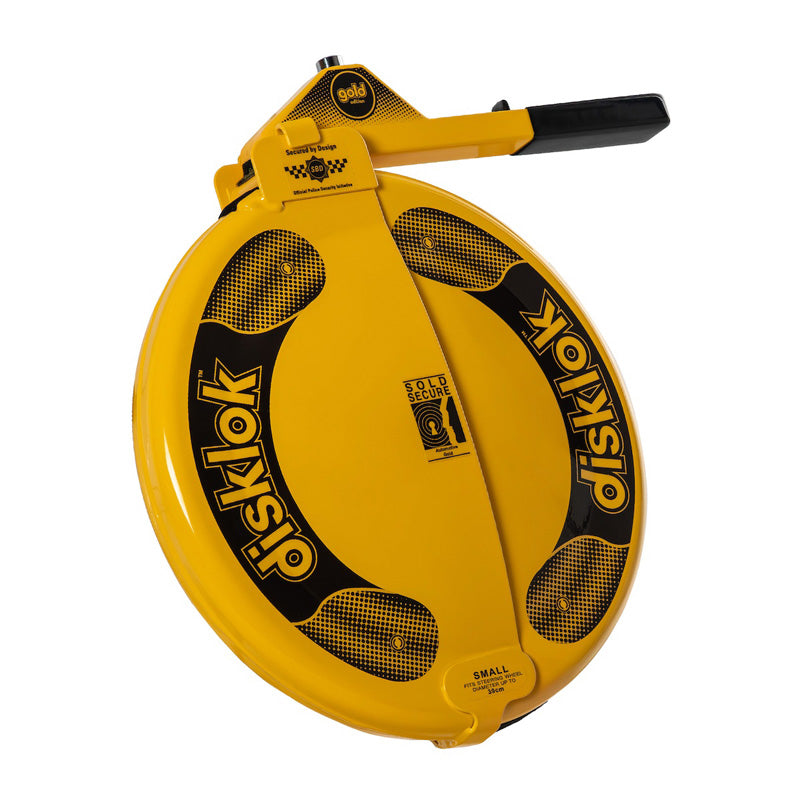 Disklok, Antivol de direction, Gold Edition, Petit (35-39 cm), Jaune, homologué SCM MP-03