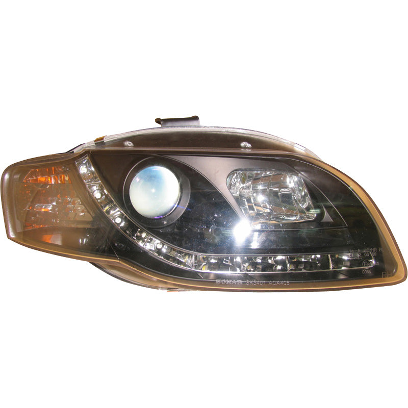 Headlights, DRL-Look fits Audi A4 B7 2005-2008 - black