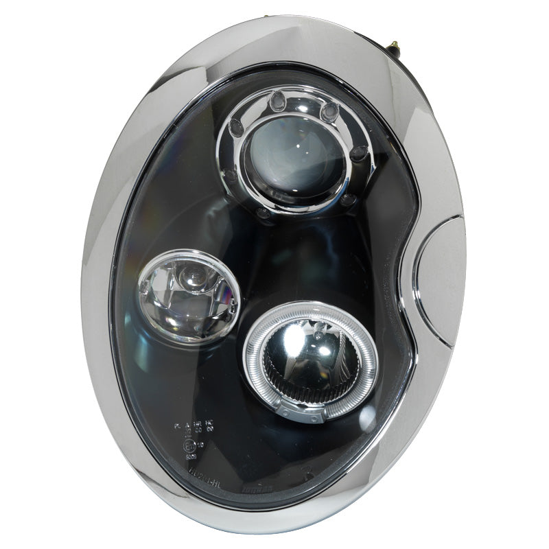 Headlights, fits BMW New Mini R50-R53 2001-2006 - black - incl. Halos