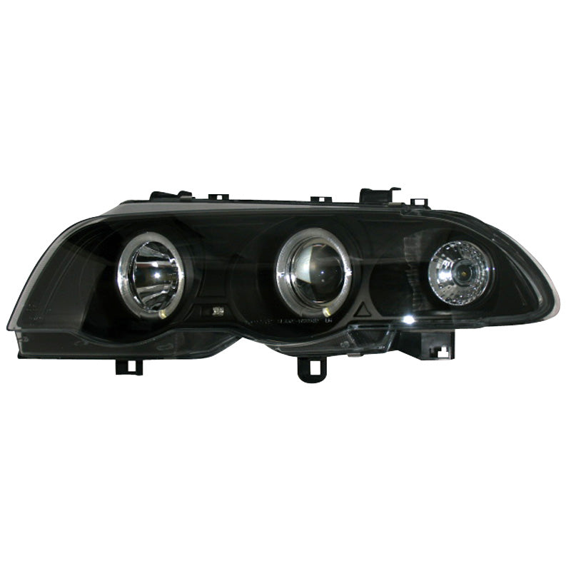 Headlights, fits BMW 3-Series E46 Sedan/Touring 1998-2001 - black - incl. Indicators & Halos